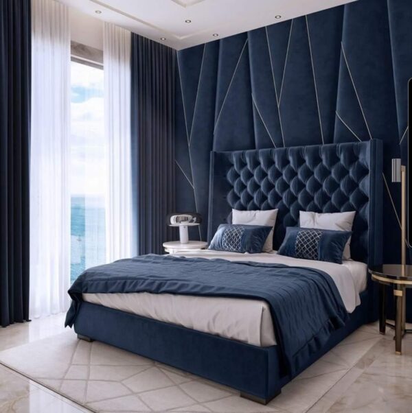 Crushed Blue Velvet Bed